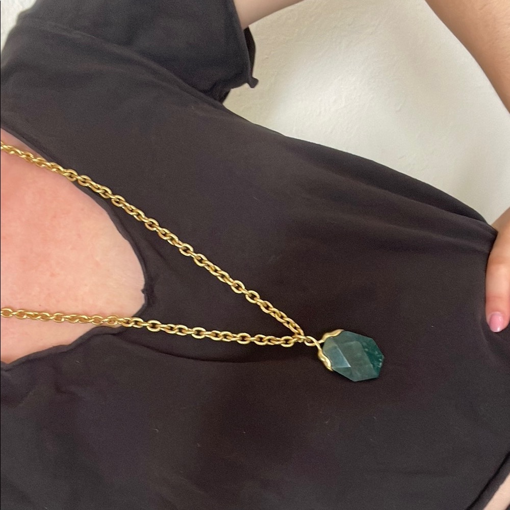 Gold and Green Pendant Necklace